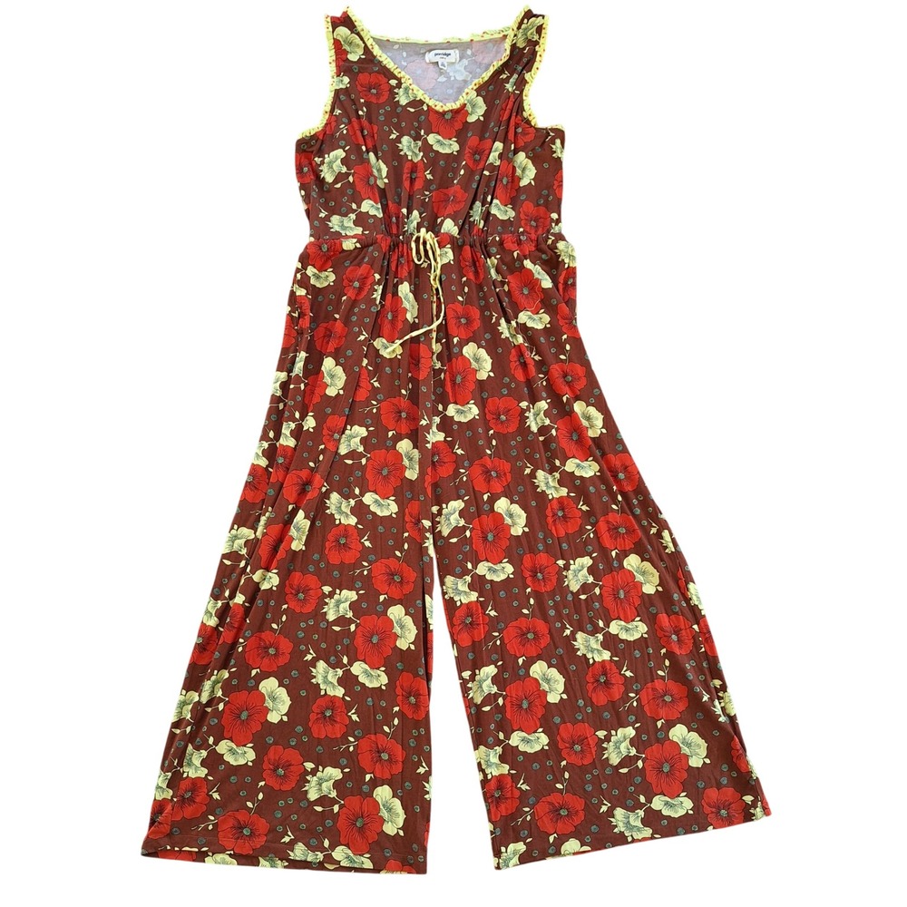 Porridge Anthro Poppy Wide Leg Floral Print Ruffle Jumpsuit Plus Size 3X Stretch